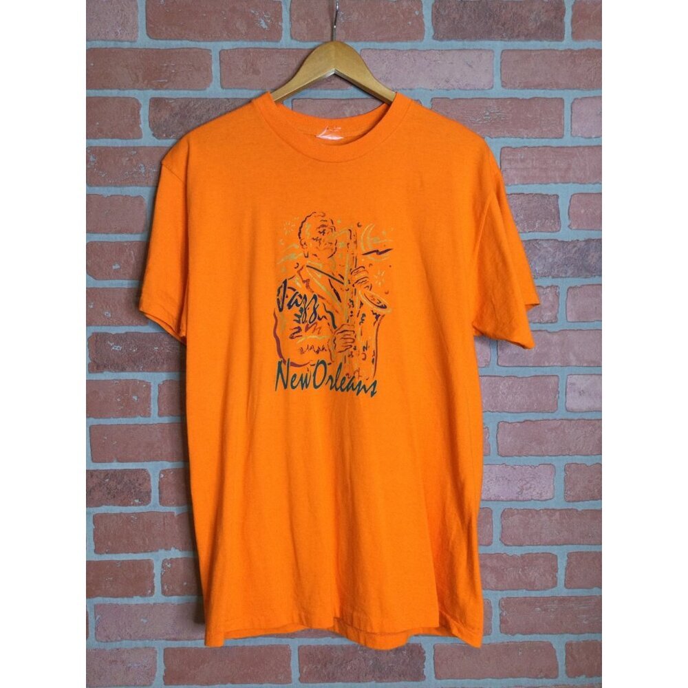Vintage New Orleans Crew Neck T-Shirt Single Stitch Pullover Short Sleeve Orange